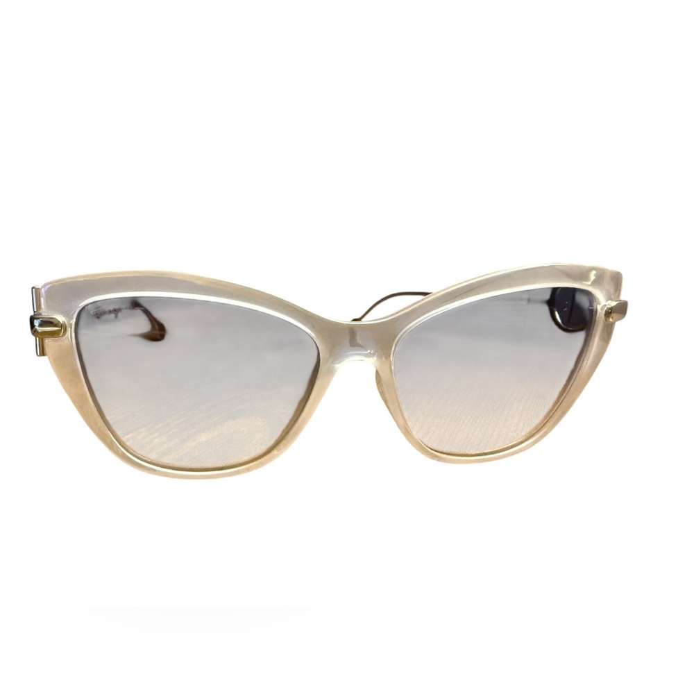 Salvatore Ferragamo Cat Eye Sunglasses Champagne Crystal Gold Hardware NWOT